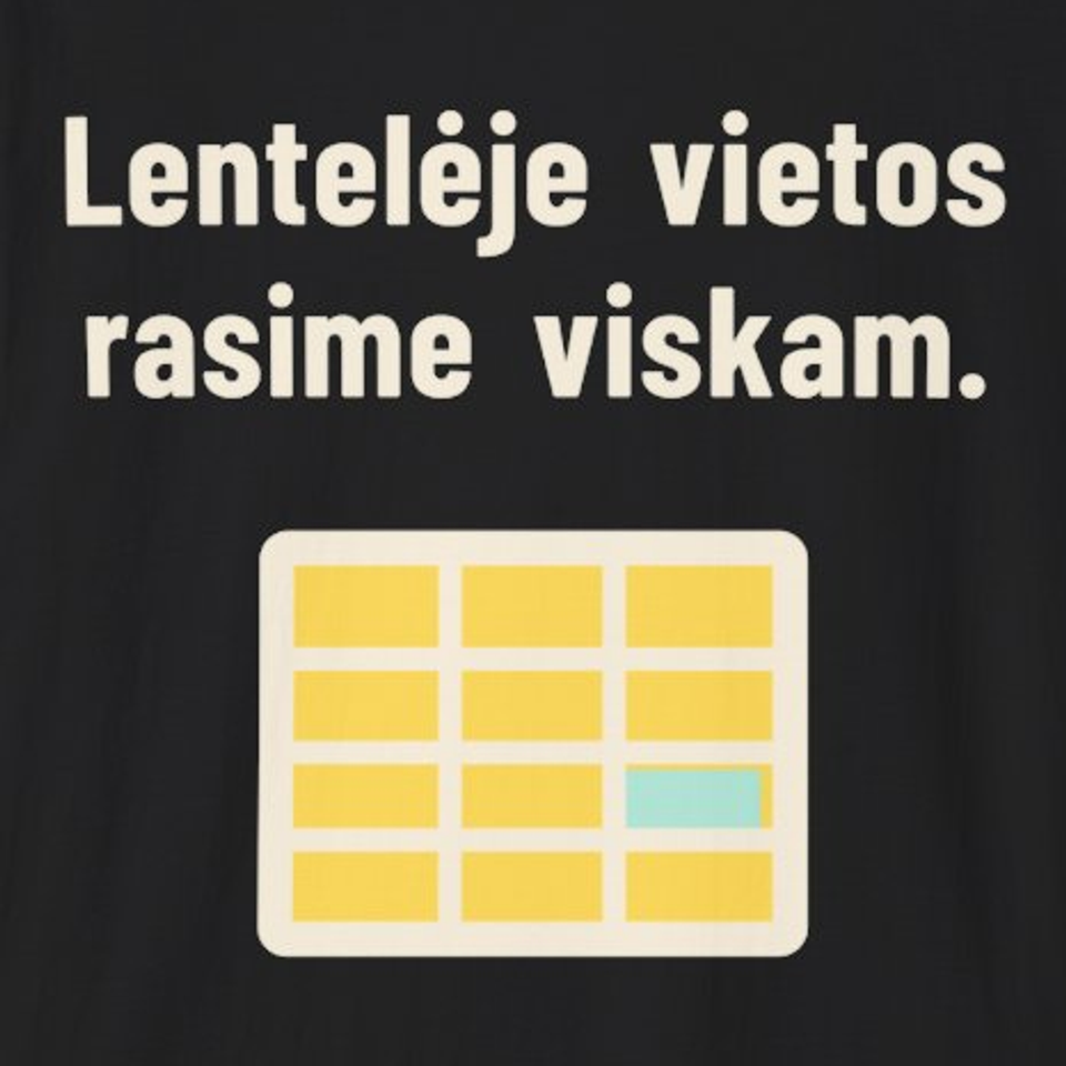 Lentelėje vietos rasime viskam. – Marškinėliai, spaudos detalė