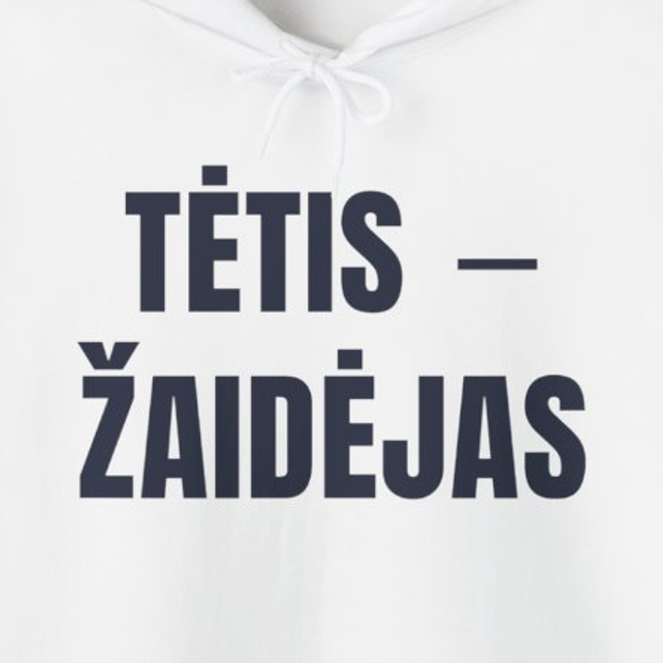 Tėtis – žaidėjas · Džemperis su gobtuvu · spaudos vaizdas iš arti