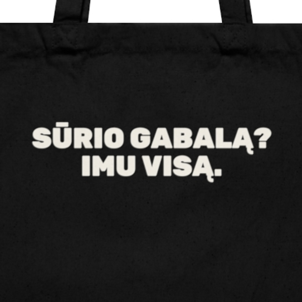 Sūrio gabalą? Imu visą. · Krepšys
