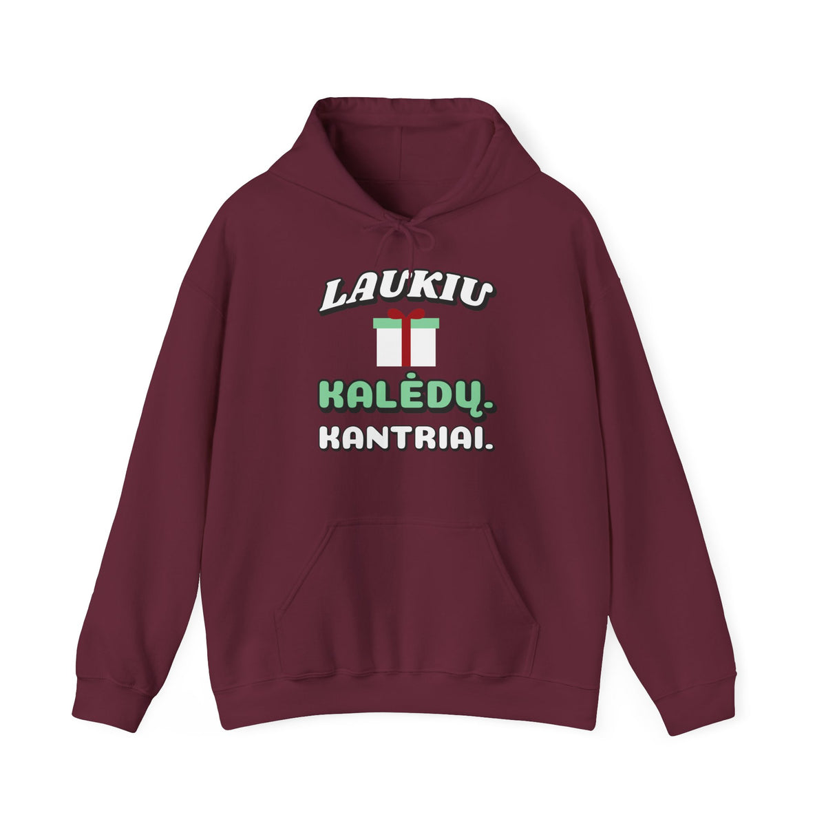 Džemperis su gobtuvu „Laukiu Kalėdų. Kantriai.“