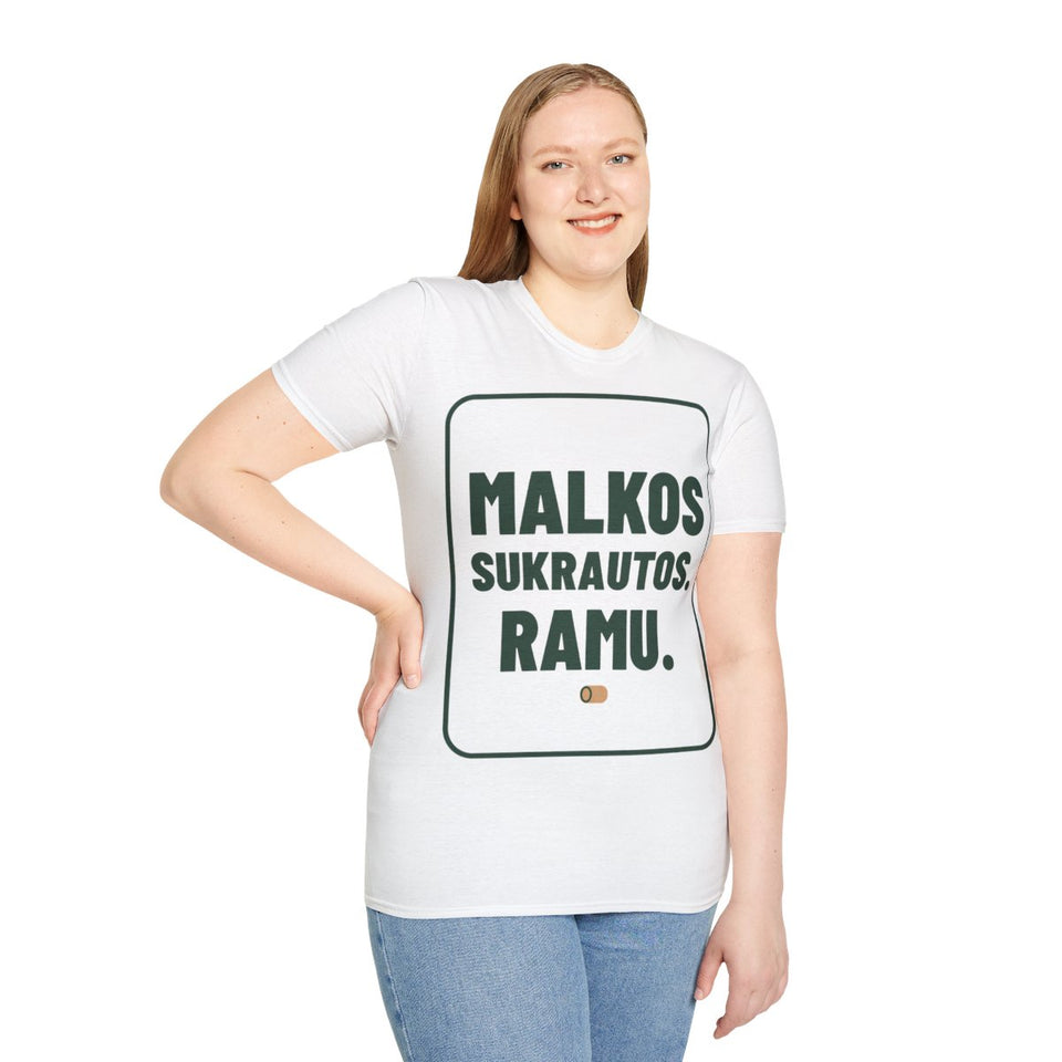 Malkos sukrautos. Ramu. – Malkos sukrautos. Ramu – marškinėliai ant modelio