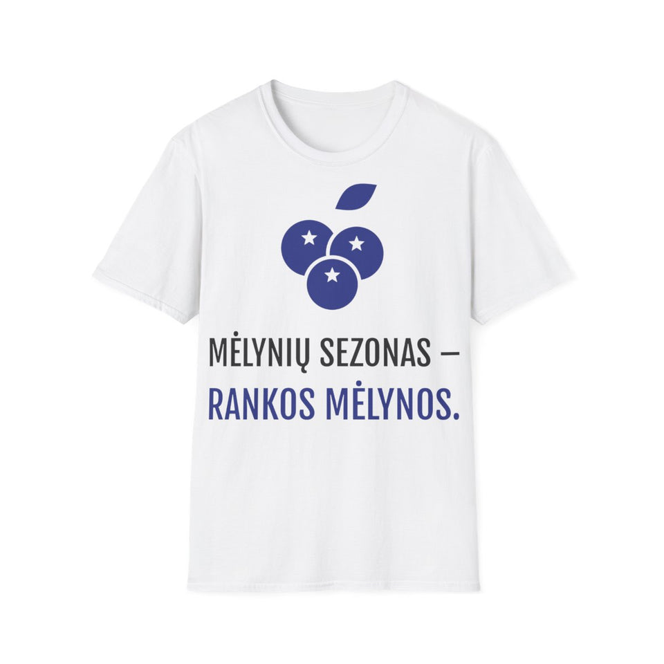Mėlynių sezonas – rankos mėlynos — Marškinėliai; maketas 2, vaizdas iš priekio