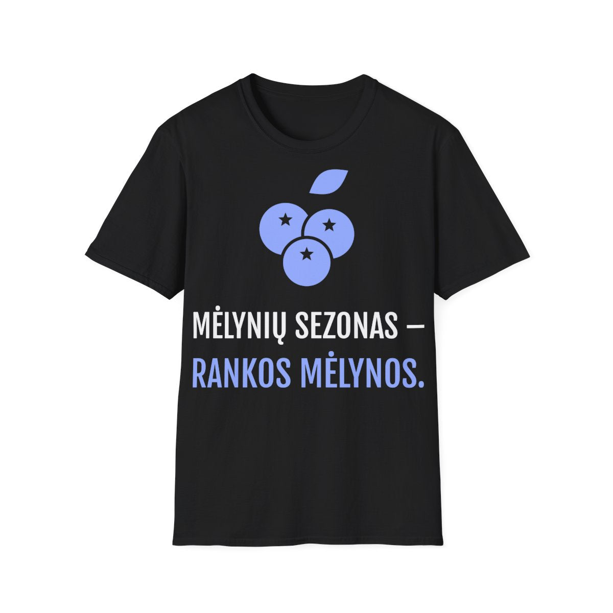 Mėlynių sezonas – rankos mėlynos — Marškinėliai; maketas 1, vaizdas iš priekio