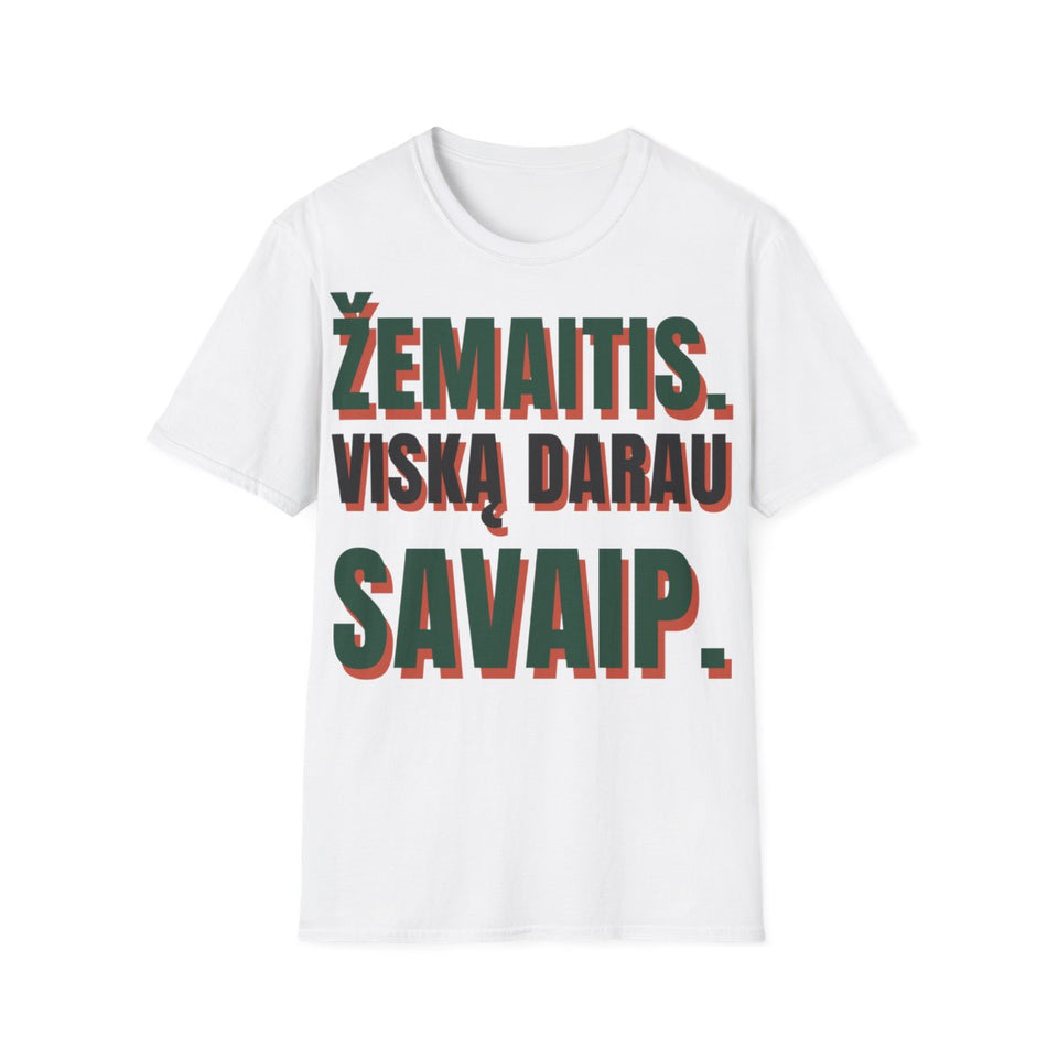 Marškinėliai „Žemaitis. Viską darau savaip.“ – balta