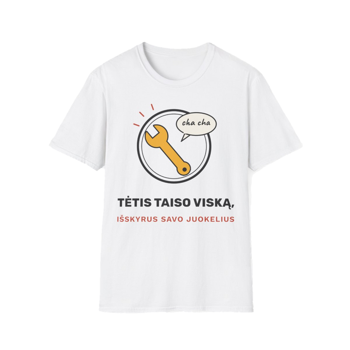 Marškinėliai „Tėtis taiso viską, išskyrus savo juokelius“ – nuotrauka 1