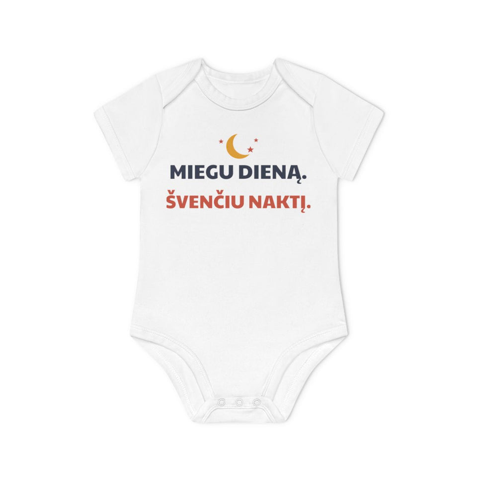 Miegu dieną. Švenčiu naktį. – smėlinukas kūdikiui, priekis