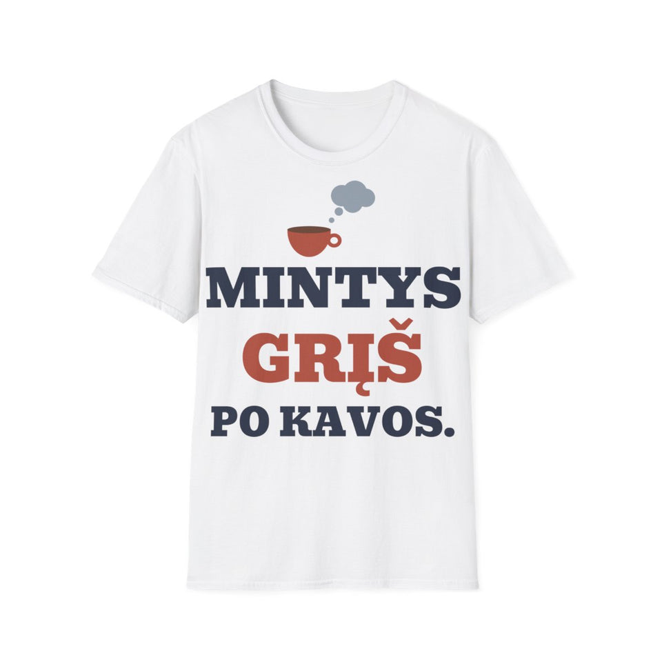 Mintys grįš po kavos. – balti marškinėliai, priekis