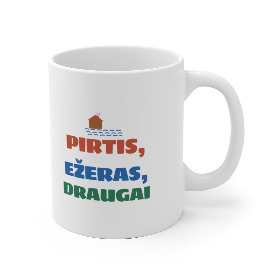 Pirtis, ežeras, draugai – puodelis, spaudos vaizdas