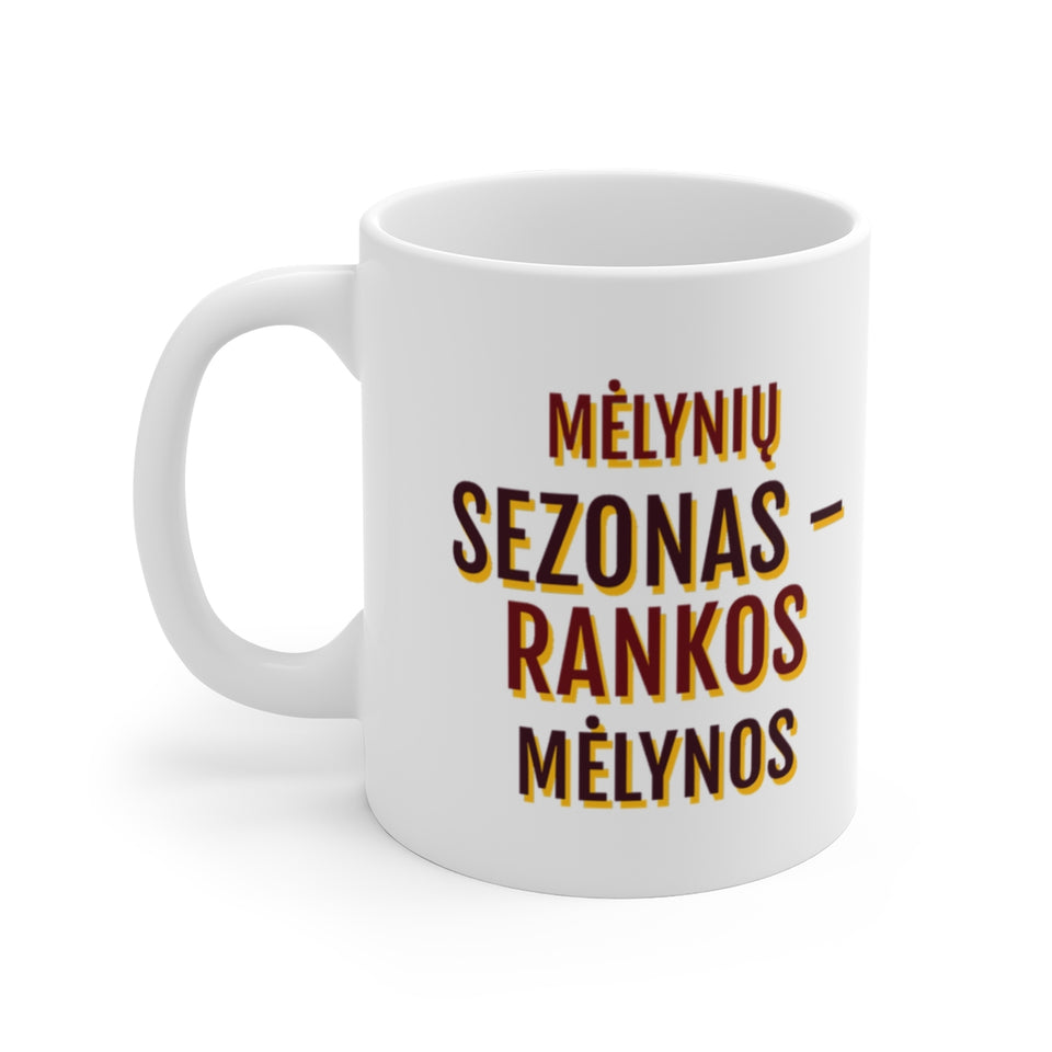 Puodelis „Mėlynių sezonas – rankos mėlynos“