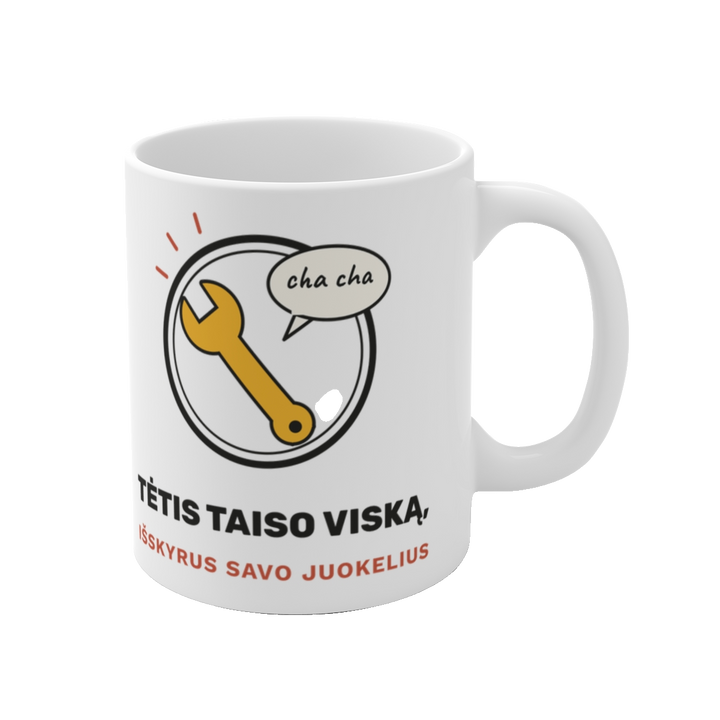 Puodelis „Tėtis taiso viską, išskyrus savo juokelius“ – nuotrauka 2