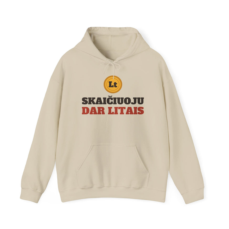Džemperis su gobtuvu „Skaičiuoju dar litais“