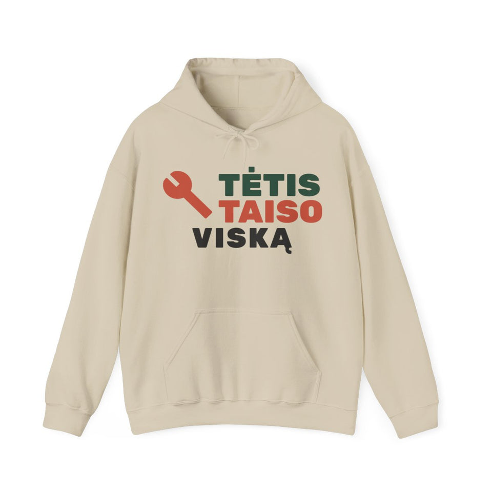 Tėtis taiso viską, išskyrus savo juokelius – džemperis su gobtuvu, smėlinė