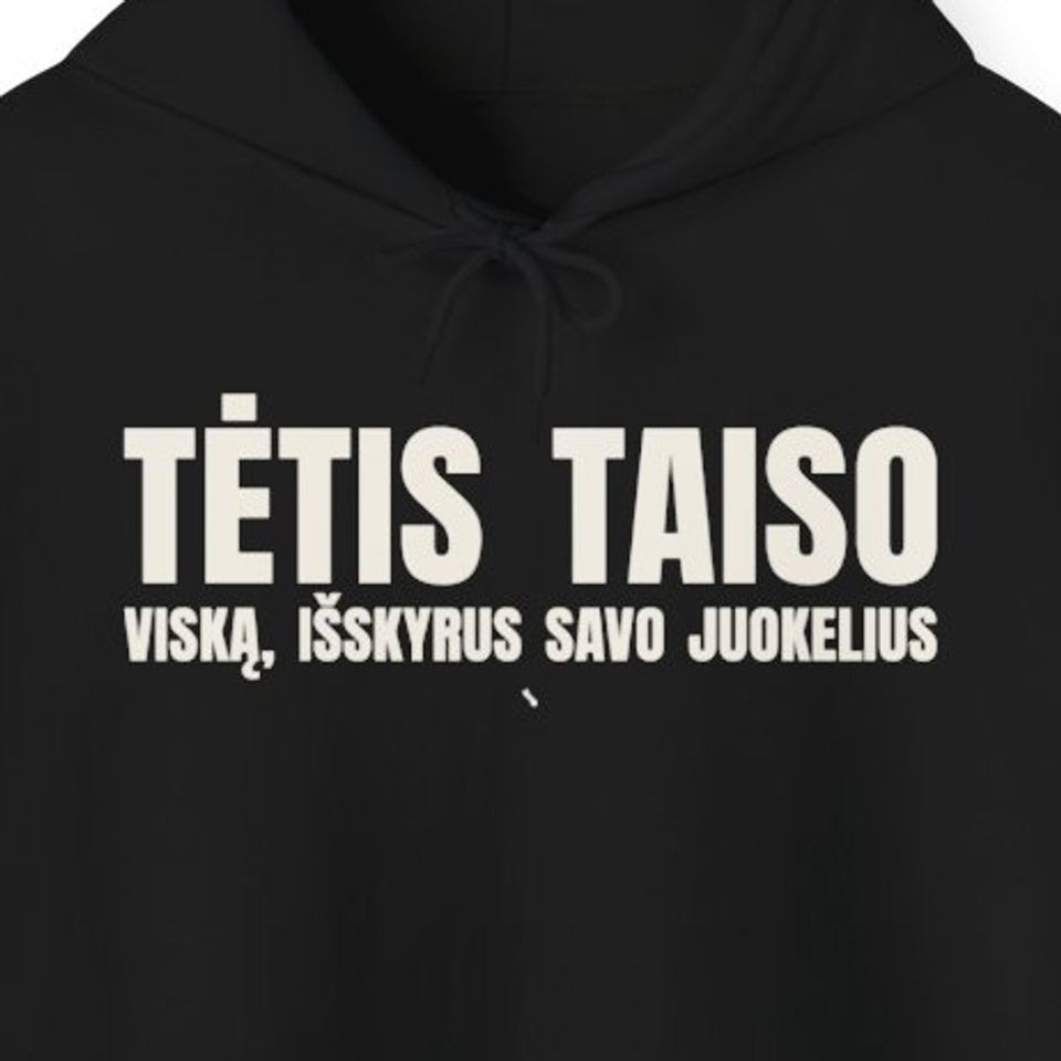 Tėtis taiso viską, išskyrus savo juokelius – džemperis su gobtuvu, juoda