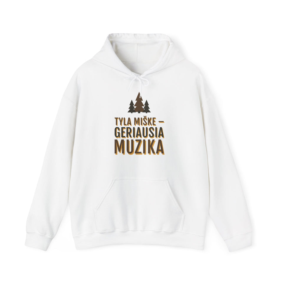 Džemperis su gobtuvu „Tyla miške – geriausia muzika“