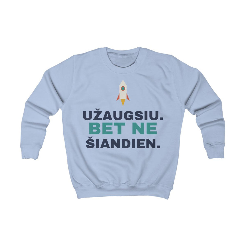 Užaugsiu. Bet ne šiandien. – vaikiškas džemperis, priekis