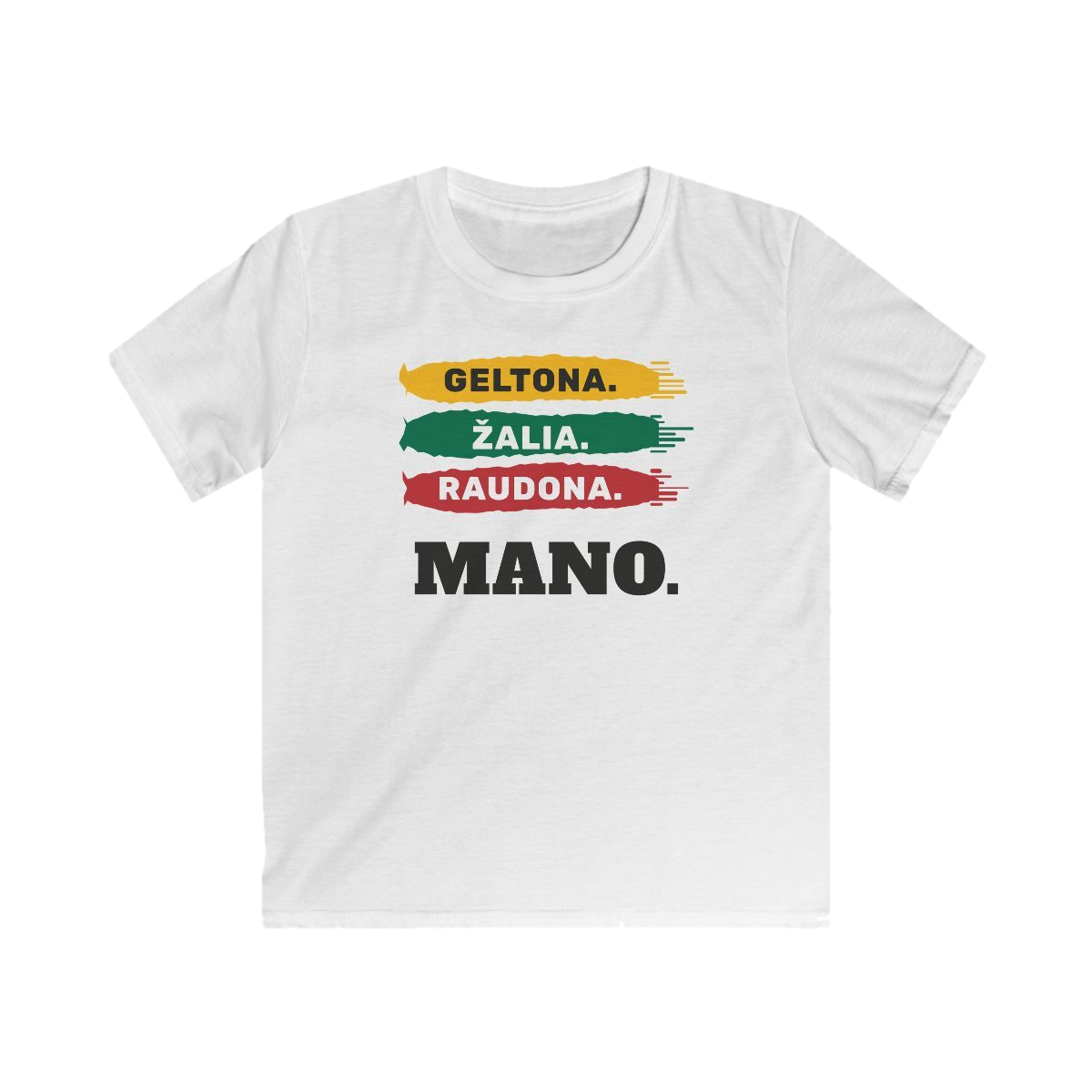 Vaikiški marškinėliai „Geltona. Žalia. Raudona. Mano.“ – nuotrauka 1