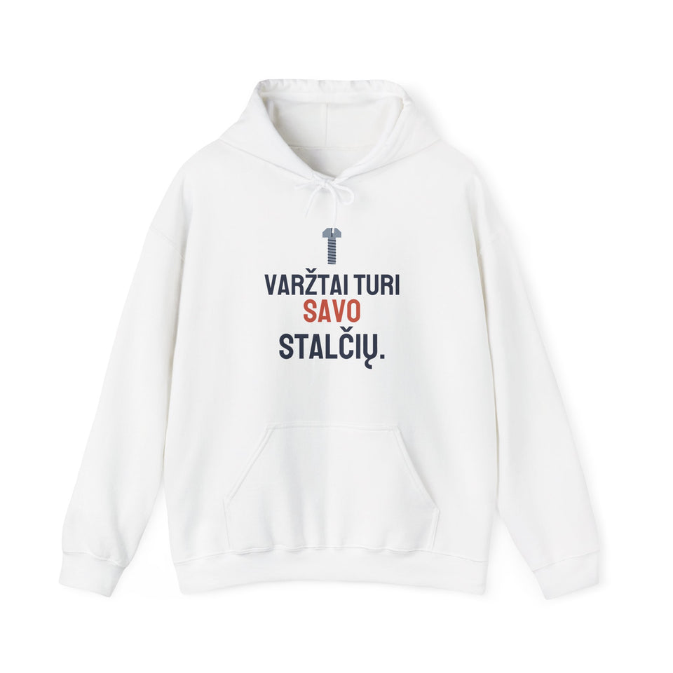Džemperis su gobtuvu „Varžtai turi savo stalčių.“